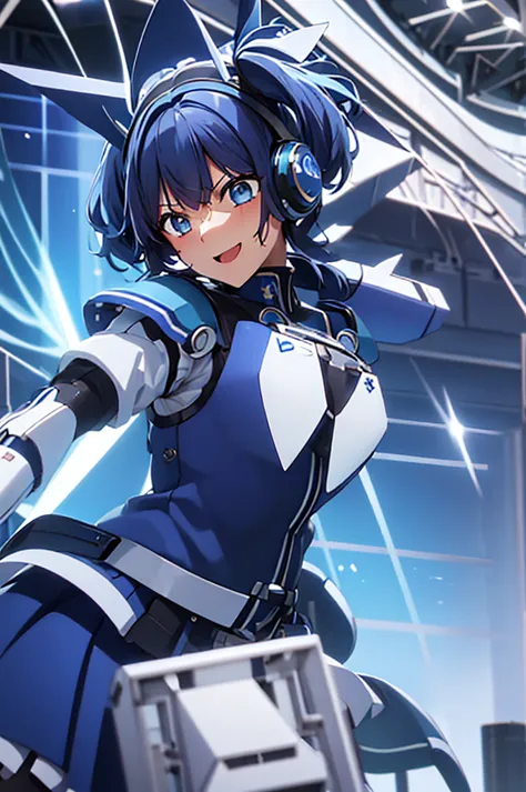 mecha wings、White and blue skirt、Thighs、tights、chest、Twin tails、Blue Hair、1 girl、solo girl、IS、Frame Arms Girl、Alice Gere Aegis、b...