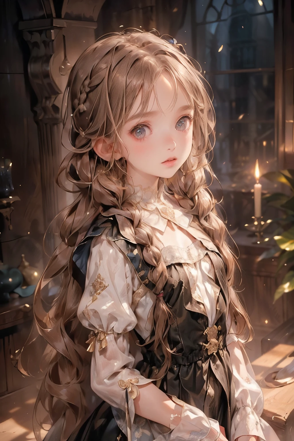 ((best quality)), ((masterpiece)), (detailed), 1girl, (big forhead:1.2),extremely detailed cute anime face, (((flat chest))), (flat chest:1.1),((((long twin braids,tight braids,long braid,braided hair,long hair)))),intricate eyes,beautiful detailed eyes,symmetrical eyes,(((detailed face))),beautiful detailed lips, dynamic pose, looking at this, resolved, resolute, highres,(best quality),(ultra detailed,extremely detailed),perfect face details, ((masterpiece:1.4, best quality))+, (ultra detailed)+, long twintails, cute girl, (flat chest:1.1), small breasts, slim body, skinny, prominent collarbones, skinny arms, flat stomach, visible hip bones, long hair, red hair, white hair, blonde hair, dark hair, ponytail, thick ponytail, heavy ponytail, small breasts, perfect face, small breasts (flat chest:1.1),  Detailed body，Full limbs, (flat chest:1.1), A female knight，Yellow hair，diadems, Wide-angle, Bokeh, Wide-angle, High details, High quality, High Quality anime art style, Masterpiece, bloodborne inspired, bloodborne aesthetic, ornate gothic attire, gothic, occult aesthestic, occult, whole body, full body, body, ornate mourning wear, templar knight inspired, red and white clothing,