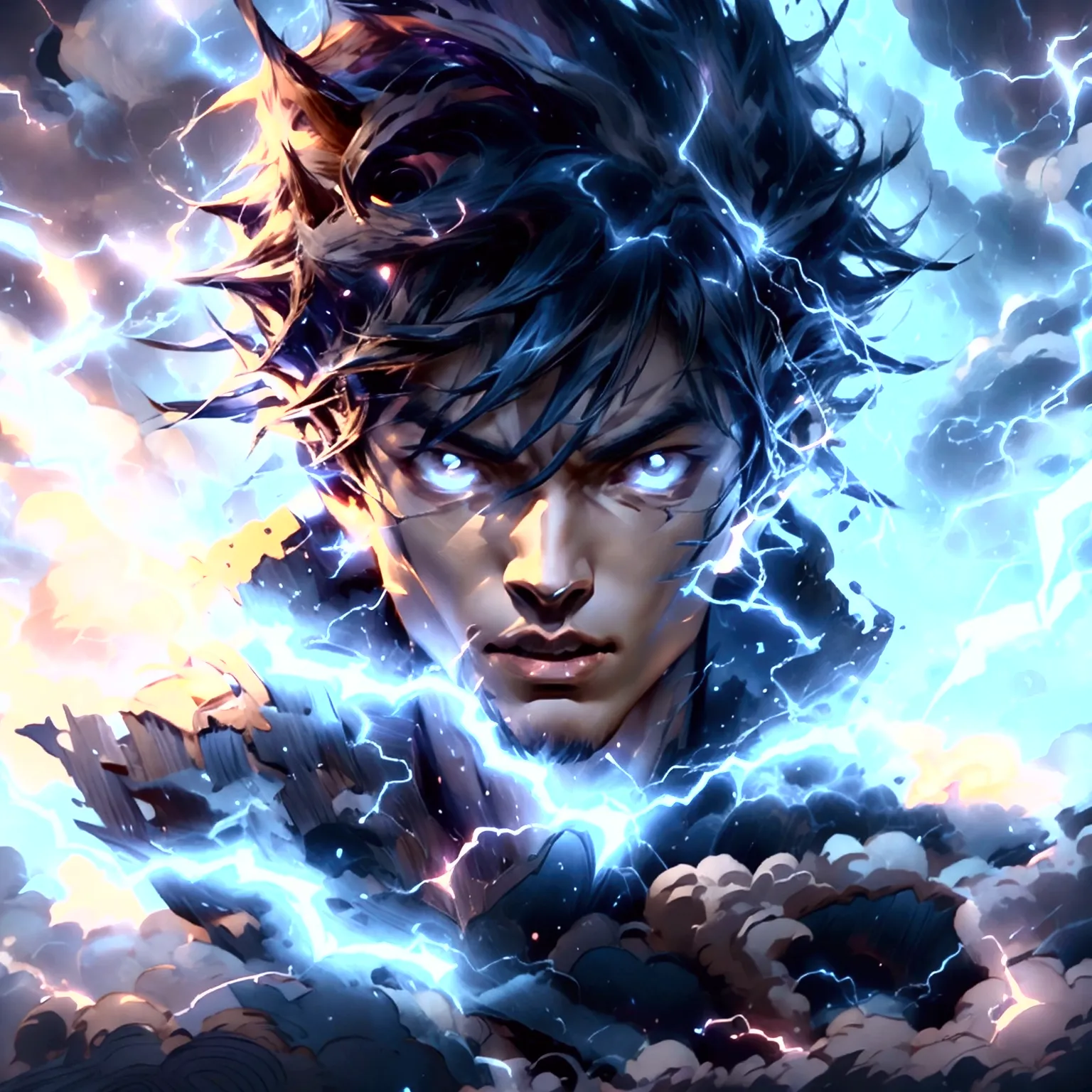 design an anime-style character named kaito, the 'thunder strike.' kaito should embody a dynamic and powerful presence with a fi...