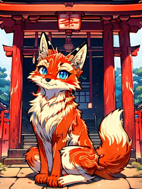 japanese 9-tailed fox, add high definition_detagregate_detail:1, japanese shrine scenery add_detail:1, whole body_detail, under ...