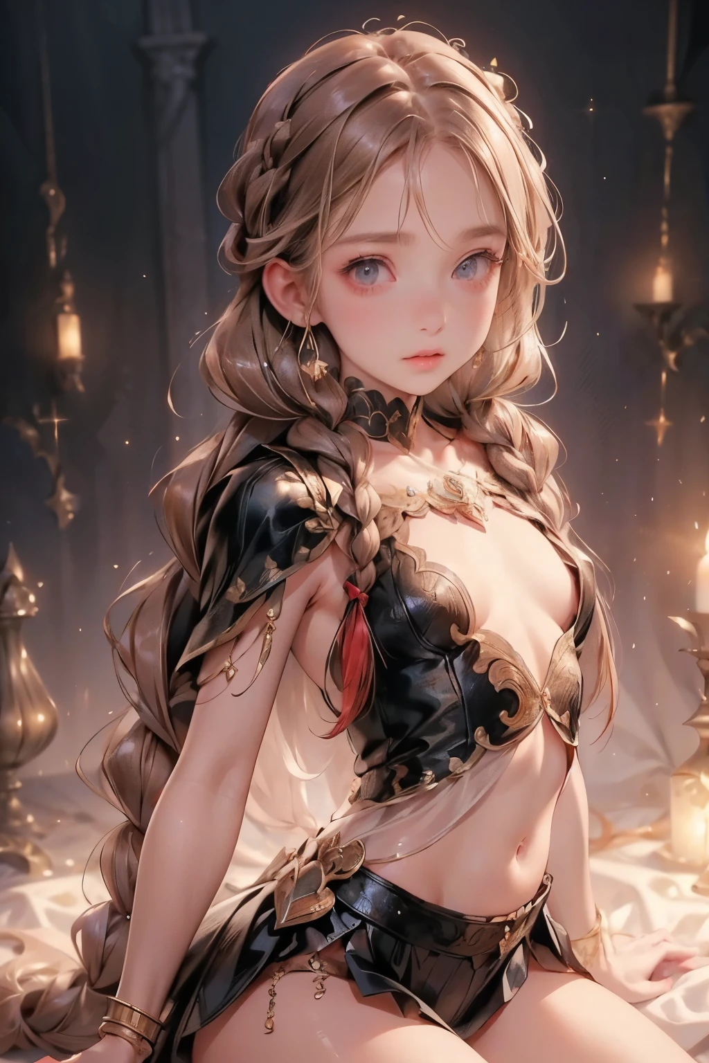 ((best quality)), ((masterpiece)), (detailed), 1girl, (big forhead:1.2),extremely detailed cute anime face, (((flat chest))), (flat chest:1.1),((((long twin braids,tight braids,long braid,braided hair,long hair)))),intricate eyes,beautiful detailed eyes,symmetrical eyes,(((detailed face))),beautiful detailed lips, dynamic pose, looking at this, resolved, resolute, highres,(best quality),(ultra detailed,extremely detailed),perfect face details, ((masterpiece:1.4, best quality))+, (ultra detailed)+, long twintails, cute girl, (flat chest:1.1), small breasts, slim body, skinny, prominent collarbones, skinny arms, flat stomach, visible hip bones, long hair, red hair, white hair, blonde hair, dark hair, ponytail, thick ponytail, heavy ponytail, small breasts, perfect face, small breasts (flat chest:1.1),  Detailed body，Full limbs, (flat chest:1.1), perfect face, a beaituful goddess valkyrie enshrined in armour, grand in scale and intricacy, Bloodborne inspired valkyrie, occult aesthetic, occult, detailed and intricate steampunk and detailed gothic, Very dramatic and cinematic lighting, cosmic horror, grim dark, Red and white with a sense of technology, side-lighting, NSFW, Depicting female characters from ethereal anime in a high-quality anime art style, gothic lolita, beautiful small breasts, full body, whole body, body