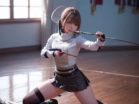 ((fencing costume、fencing costume、fencing cosplay、fencing uniforms、fencer、mini skirt with slit))、1 girl、bob hair、medium breast、(...