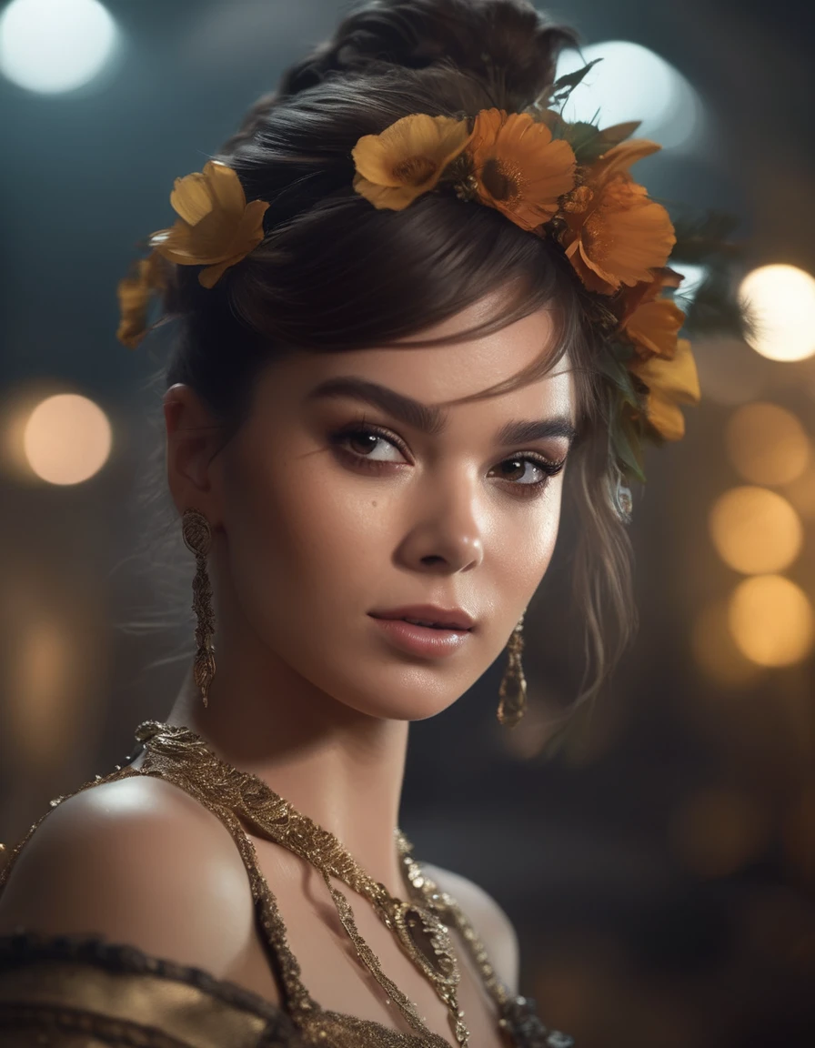 cinematic photo portrait of a gorgeous  (((ohwx woman))) princesse, dynamic lighting, in the style of Jean-Baptiste Monge, dark ambiance, ink slpatters, flowers, realistic, sharp focus, illustration, octane render, unreal engine, 8k, high resolution, trending on artstation, sharp focus, studio photo, intricate details, highly detailed, by greg rutkowski, sharp focus, emitting diodes, smoke, artillery, sparks, racks, system unit, motherboard, by pascal blanche rutkowski repin artstation hyperrealism painting concept art of detailed character design matte painting, 4 k resolution blade runner  . 35mm photograph, film, bokeh, professional, 4k, highly detailed