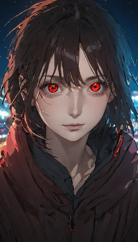 desktop, top quality, 8k, eye, single eye first plane, sharingan, award-winning focus, single, night, neon, red eye, red, eye wi...