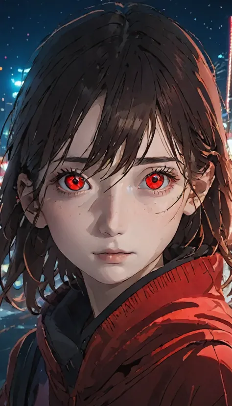 desktop, top quality, 8k, eye, single eye first plane, sharingan, award-winning focus, single, night, neon, red eye, red, eye wi...