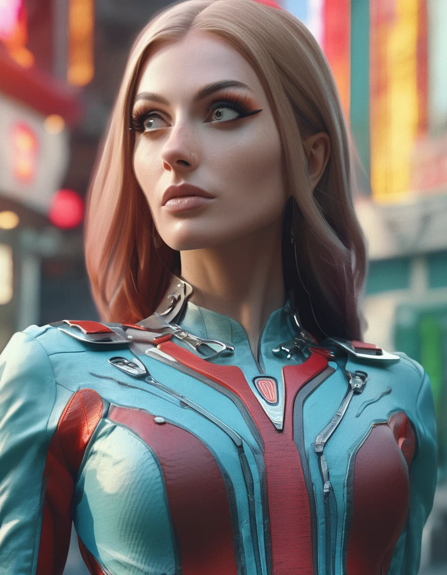 rlystylr woman , high quality, masterpiece, gorgeous, cinematic, dramatic ambient, highly detailed, very cool, futuristic, sharp focus, intricate, vibrant, color,