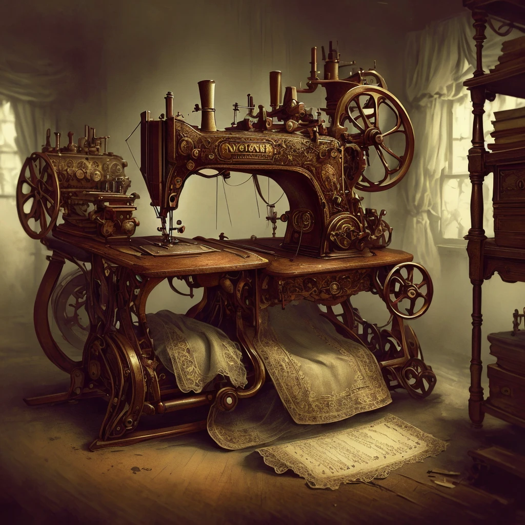 VictorianPunkAI, sewing machine, ultra detailed, intricate, cluttered environment