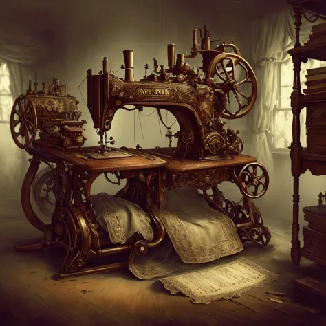 victorianpunkai, sewing machine, ultra detailed, intricate, cluttered environment