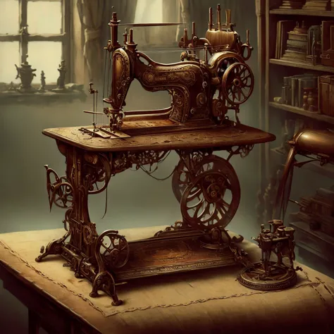 victorianpunkai, sewing machine, ultra detailed, intricate, cluttered environment