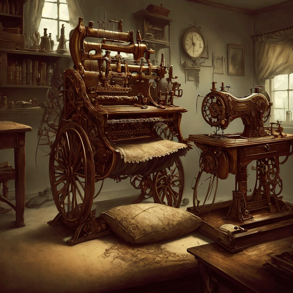 VictorianPunkAI, sewing machine, ultra detailed, intricate, cluttered environment