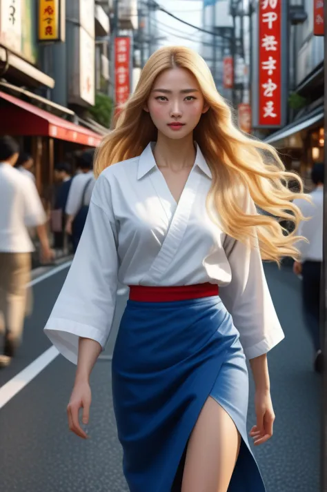 Masterpiece, Best Quality, 8K, Photographic Reality, Realistic, Octane Rendering, Bustling Urban Streets of Japan (1 Woman: 1.4)...
