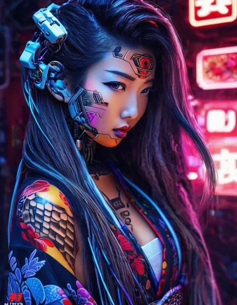 high technology, futuristic, cyborg girl, (photorealistic:1.4), long hair made of cables, robotic, lots of computer cables in th...