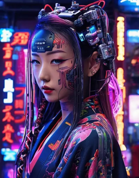 high technology, futuristic, cyborg girl, (photorealistic:1.4), long hair made of cables, robotic, lots of computer cables in th...