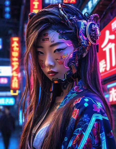 high technology, futuristic, cyborg girl, (photorealistic:1.4), long hair made of cables, robotic, lots of computer cables in th...