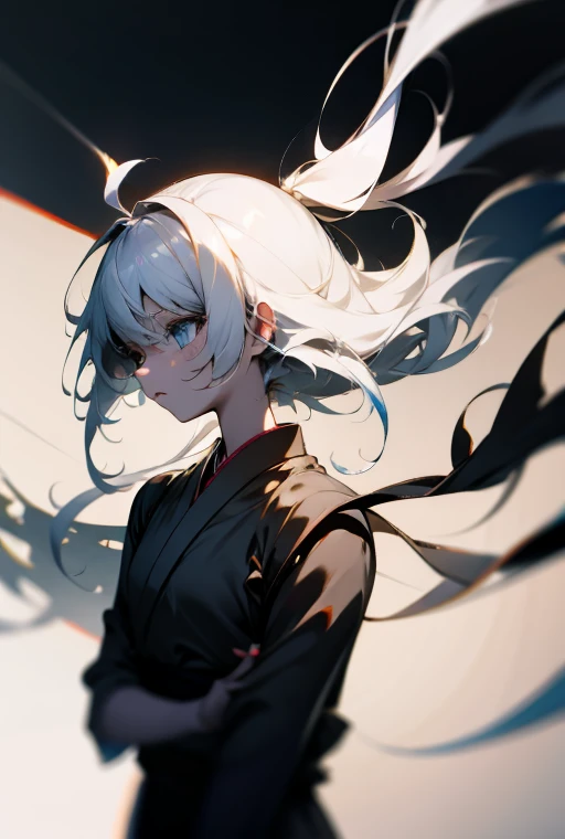 (White-haired girl: 1.2, minimalist: 1.1, Japanese anime, masterpiece, delicate: 1.2, high detail, light and shadow, shadow, fine dust in floating, monochrome background: 0.75)