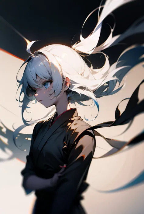 (White-haired girl: 1.2, minimalist: 1.1, Japanese anime, masterpiece, delicate: 1.2, high detail, light and shadow, shadow, fin...