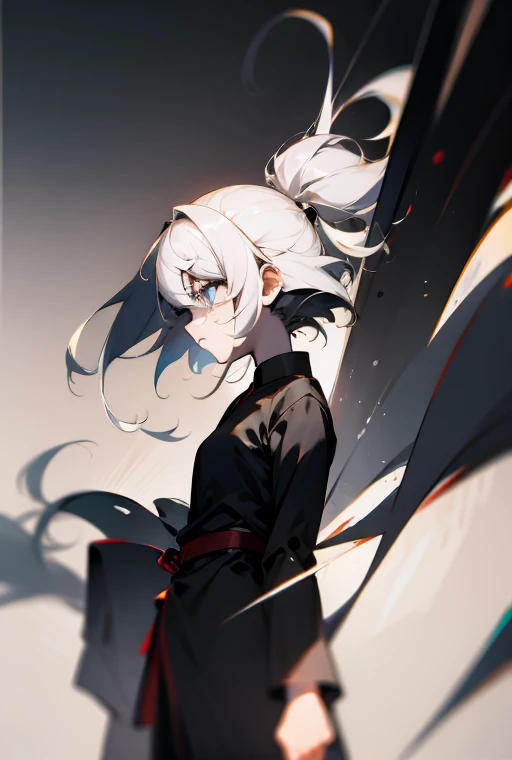 (White-haired girl: 1.2, minimalist: 1.1, Japanese anime, masterpiece, delicate: 1.2, high detail, light and shadow, shadow, fine dust in floating, monochrome background: 0.75)