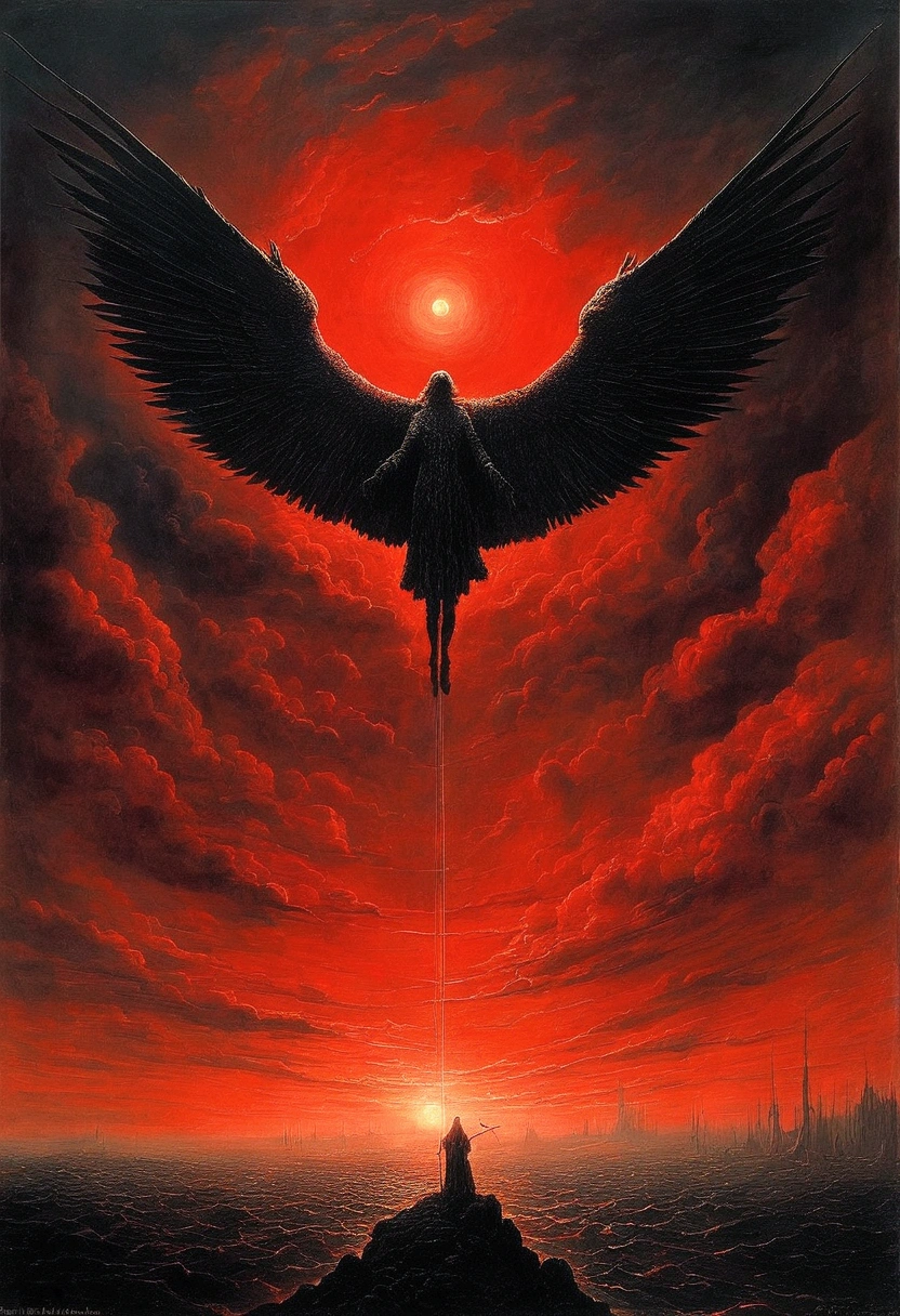 Mythical creatures, author：Zdzislaw Beksiński、Angel、Holy War、Big eye in the sky、Red/Black