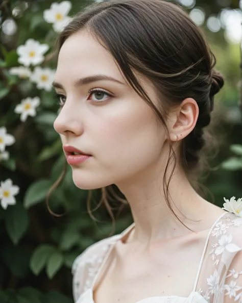 a low angle shot of a beautiful girl, girl looking up, detailed face, intricate hairstyle, detailed eyes, detailed lips, porcela...