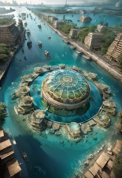 an ancient underwater city resembling a circular kaleidoscope, surprising discoveries, shading effects, gradation magic effects,...