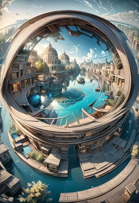 an ancient underwater city resembling a circular kaleidoscope, surprising discoveries, shading effects, gradation magic effects,...