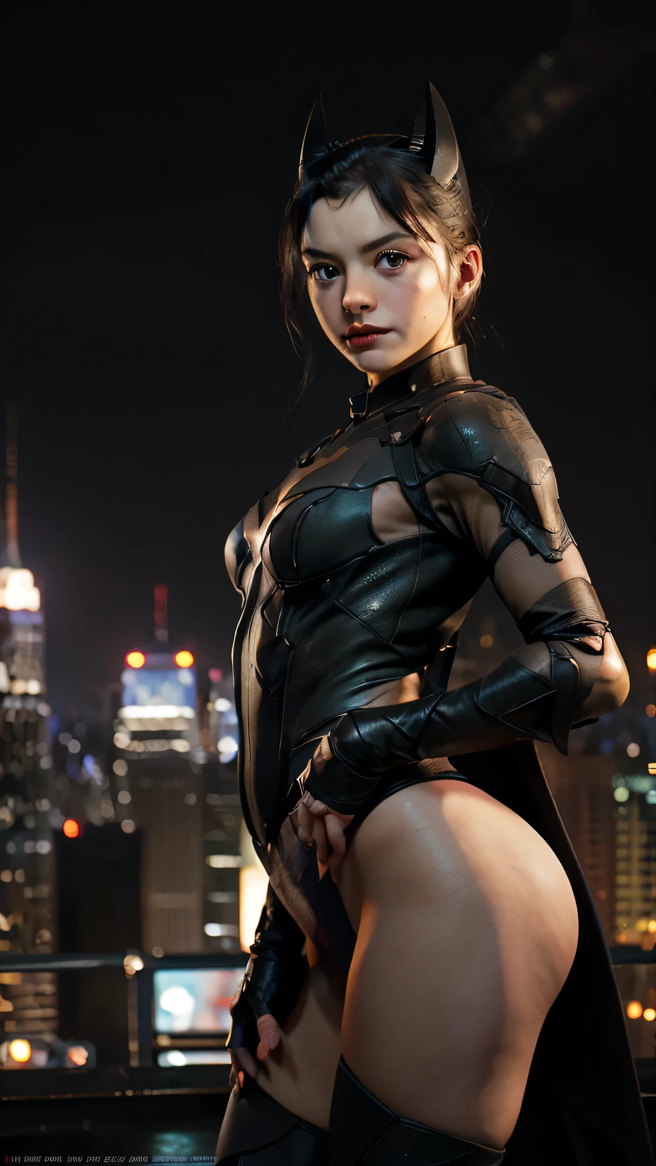 ((masterpiece, of the highest quality, High resolution, realist, be born, 8K Wallpaper)), (Standing in honor　shooting）,A threatening posture with the body in front of the camera., Very hot and sexy, extraordinary beauty, perfect balance, beautiful body, slim body beauty: 1.4), bat Man standing on a rooftop overlooking the city skyline at night, Gotham city city background, nighttime in Gotham city city, Gotham city city, From the movie bat Man, Gotham city city double exposure, Gotham city city style, bat Man film still, metropolis filmic Gotham city city, Cyberpunk bat Man, bat Man movie stills, bat Man movie still cinematic, Gotham city setting, bat Man, Gotham city,