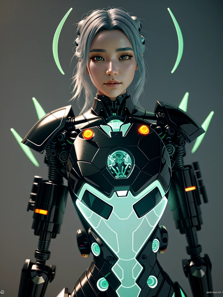 Noser Robot, complex 3d render very detailed of a beautiful death angel, Biomechanical glass-skinned cyborg, analog, 150 mm lens, Beautiful bioluminescence, large leaves and stems, root, high quality leaf lace, colorful details, samurai, Boris Bidjan Saberi&#39;s outfit, pearl earrings, drill, Salvador Dali embroidery fashion, complicated details, wire mesh, Fractal Mandelbrot, Anatomy, facial muscles, wire, Microchip, You bastard!, Too realistic, very detailed, Octane rendering,  Volumetric light, Post production 8K, Red, white and a little black, detailled metalic bones, semi human, rainbow colors, Neon Cloud. Salvador Dali style, White room, power of god, Take photos from a high angle, complex body postures