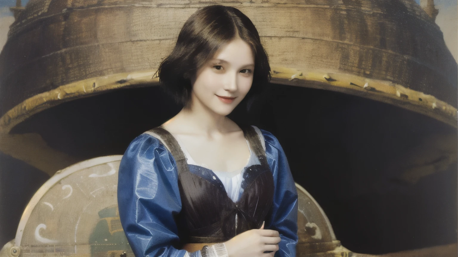 263 20-year-old female,(Short Hair 46),(chest:1.5),Old-fashioned smile,(Paintings by Leonardo da Vinci),(airship,Blueprint)