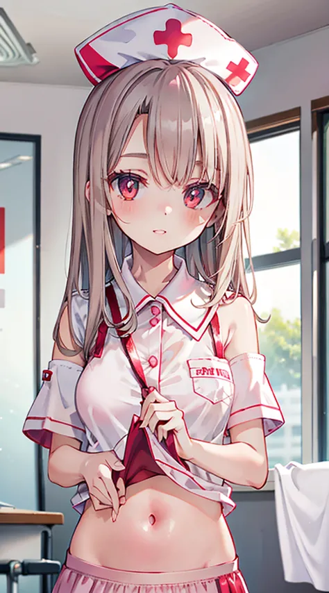 Attention to detail, Heart-shaped pupils，Nurse hat，Pink nurse uniform，Love Your Students，Cropped shoulders，Red Cross，Slender Mai...
