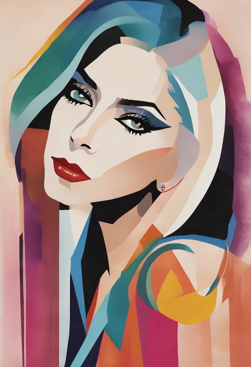 portrait of Lady Gaga celebrity using simple shapes and a limited color palette multiple figures singer
