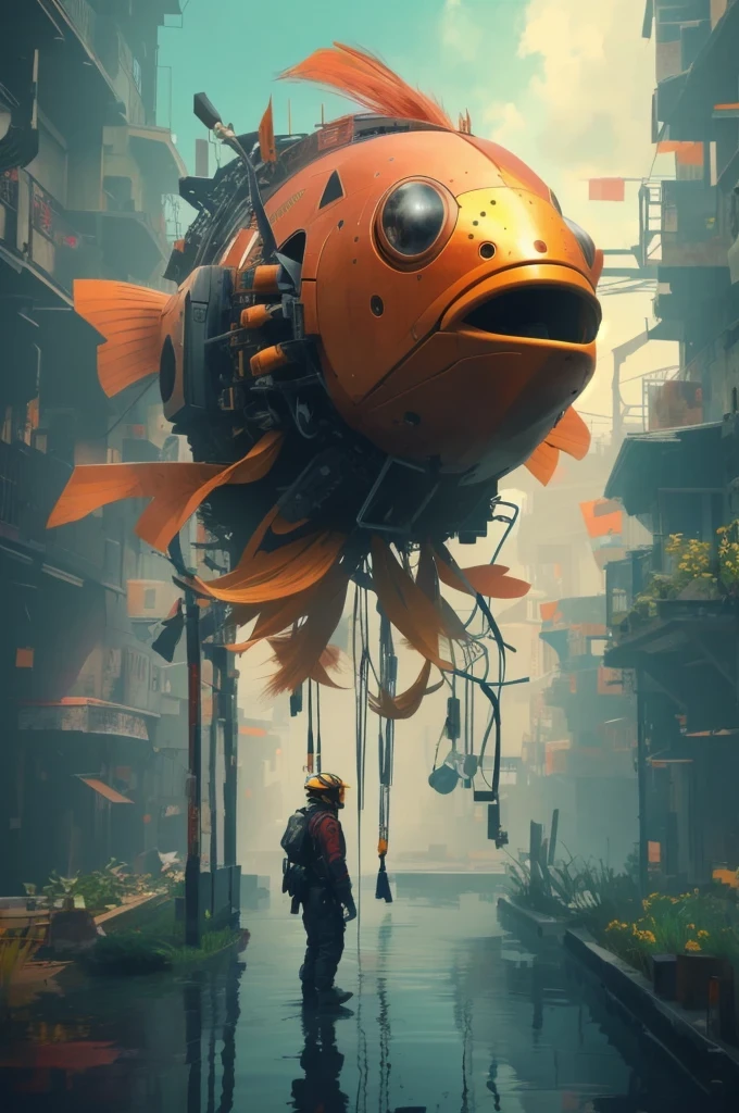 There&#39;s a man standing in front of a giant fish, Beep masterpiece, in style of Beep, Beep and greg rutkowski, Beep art, Beep artwork, Beep!!, Beep |, greg Beep, Beep and jeremiah ketner, realism | Beep