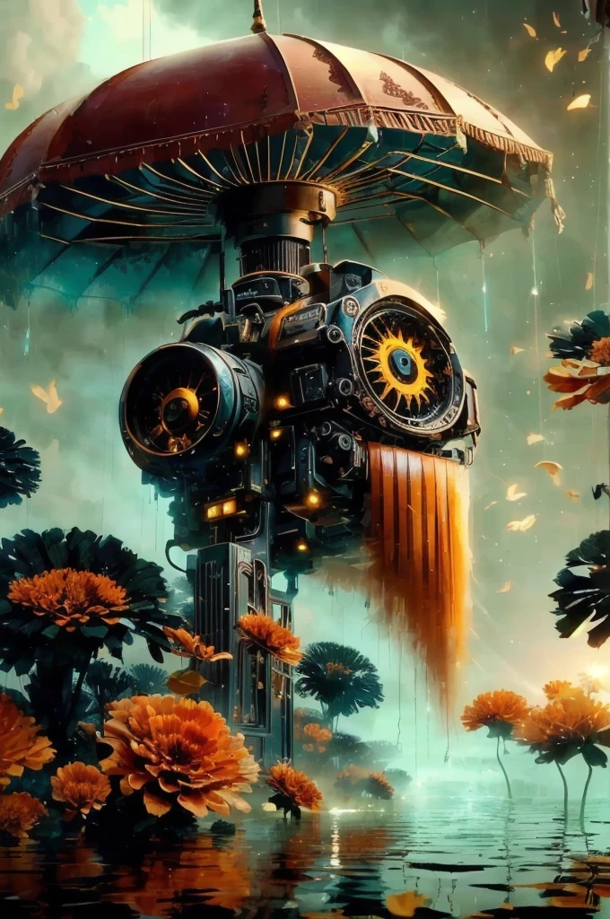 There&#39;s a photo of a steam-powered clock tower in the middle of a field., Digital Steampunk Art, colorful sci-fi steampunk, Steampunk Digital Art, 4K Solarpunk Wallpaper, Highly detailed digital art in 4K, Awesome Wallpapers, Beautiful digital artwork, very Beautiful digital art, Detailed fantasy digital art, High-resolution wallpapers, Beautiful digital art, Many mecha flowers