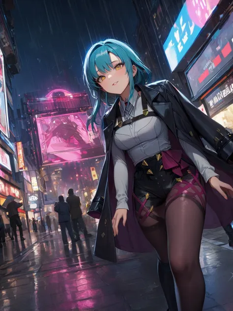 (1 girl), masterpiece, photoactual, 8k, (actual: 1.2), whole body, looking at the audience, knee-high tights, aqua blue hair, (k...