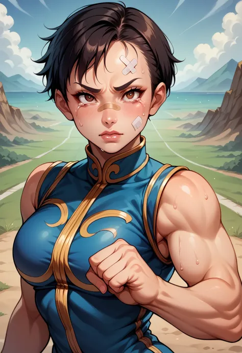 score_9, score_8_superior, score_7_superior, break, score_9, one girl, chunli (\street fighter)\, black hair, brown eyes, makesu...