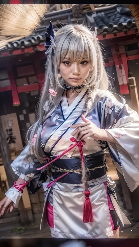 ((Japanese Village:1.5)、刀を持った女性ninja)、(Realistic、Like a photograph、Live Action、8k, Realistic, RAW Photos, Best image quality: 1....