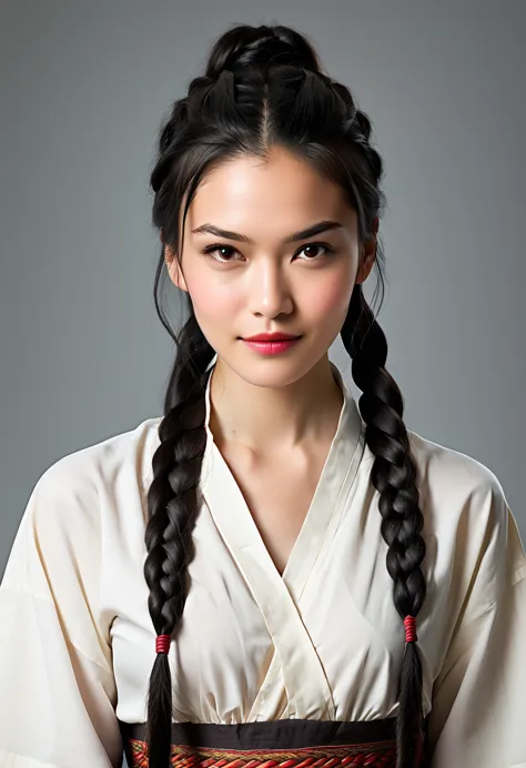 christina chong beautiful face, narrowed eyes. smirk. black braided hair,