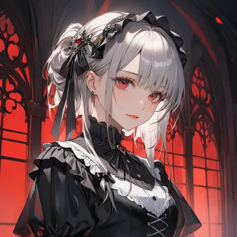 (top-quality),(masuter piece),Delicately drawn face,girl with a pretty face,beautiful detailed red eyes,Gothic Lolita Fashion,((...