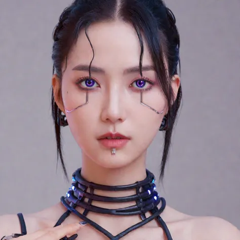 a stunning, 4k photo-realistic image of a cyberpunk ninja demi-human girl with a korean face. she is adorned with intricate mach...