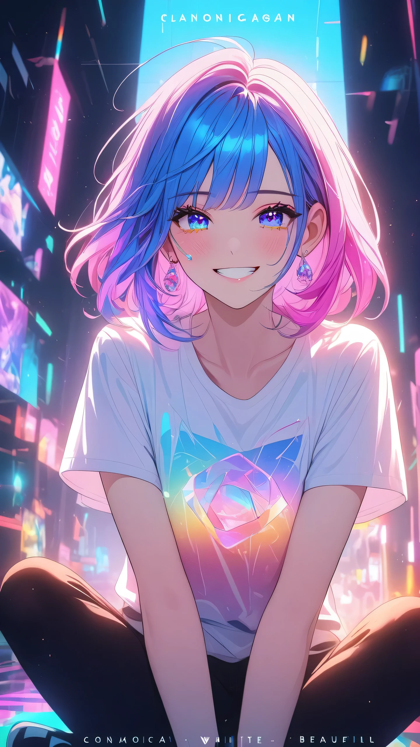 masterpiece,bestquality,superwideangle,fingeraudience,1girl,pinkandbluehair,hand,cuteanimeface,tears,masterpiece,transparentcolorPVCclothing,transparentcolorvinylclothing,wholebody,glitchlump}onface,smile,mediumhair,filmgrain,lens_flare,colorful,chromaticaberration,dynamicpov,closedmouth,Intenseemotionalexpression:death,glitchart,ultra-detailed,extremelydelicateandbeautiful,albumcover,album,albumdescription,Pixilationonface,Doubleexposure,ChromaticAberration,Lightleaks,Noiseandgrain,Colordegradation,Glitchlettering,art,abstractart,geometry,clearlines,squares,bright,limitedpalette,{canonicalcomposition},neatdiagonalstripedbackground,{{bluewithwhitestripedbackground}},{limitedpalette},flatcolored,blueandwhite,