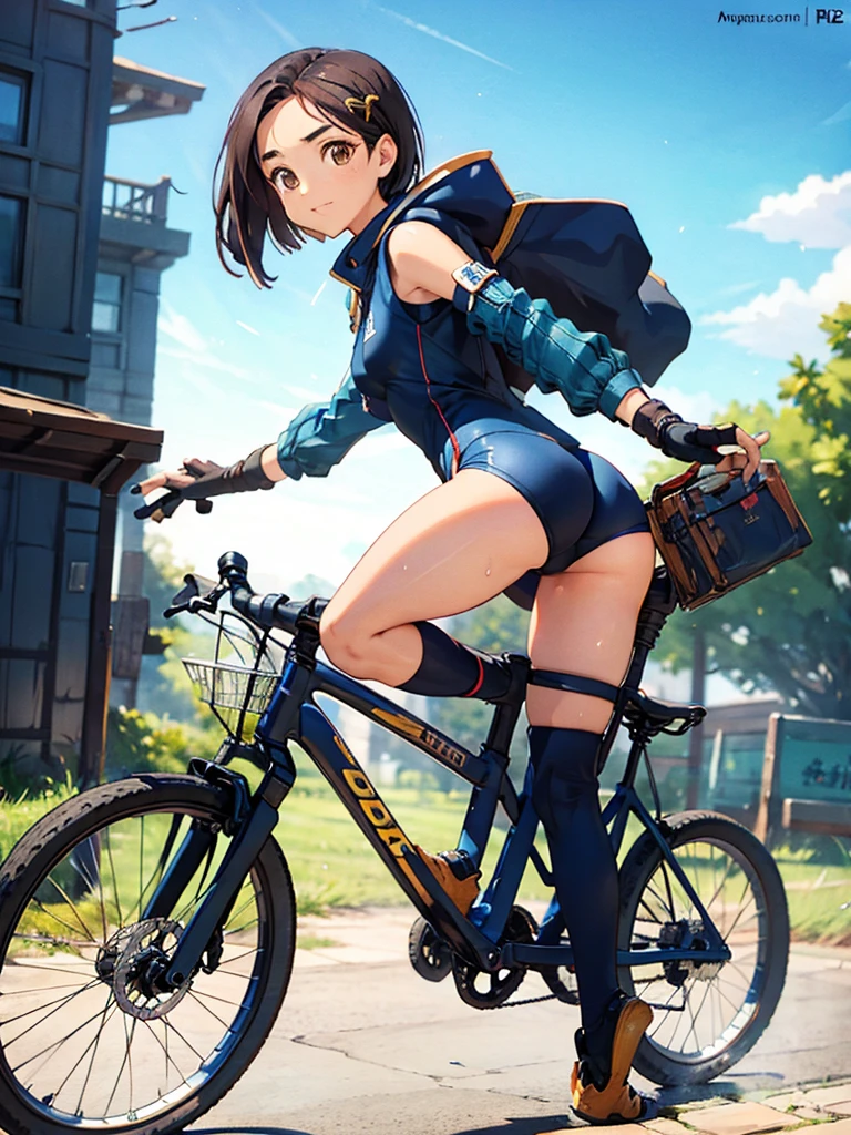 Rinwell,女の子1人,(masterpiece:1.2),(Highest quality),(Super detailed:1.2),(High resolution),(Highest quality),(An illustration),8k,Cinema Lighting,(Written boundary depth),(Sophisticated lighting:1.2),Rear view of a woman riding a bicycle,(Racing Suits),(Racing Gloves),((Looking Back)),((Butt)),(Sweat),(Hand,detailed,perfect,perfection,Hands),(riding bicycle)