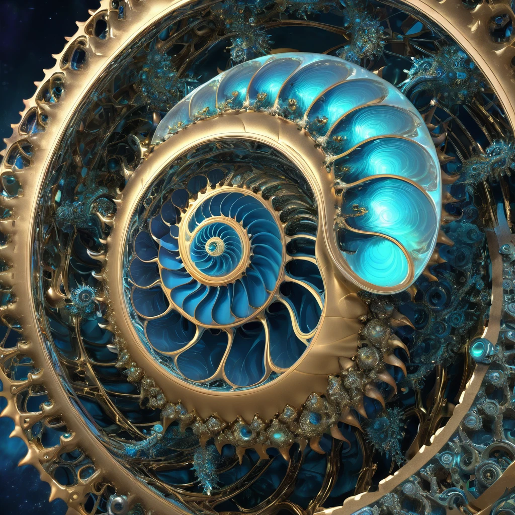 (Forma de vida de la máquina Nautilus)、(Nautilus está dibujado mecánicamente.:1.2)、Formas de vida mecánicas que emergen del conjunto de Mandelbrot、Las formas de vida emergentes gradualmente々Mecanizar a、engranaje、Fractal Art、renderizado 3D, Aurora