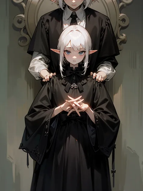 ((1 man)) adopt the concept of the character ,elf , , whole body, ((gothic outfit)), bare hands, with white hair, in the hands o...