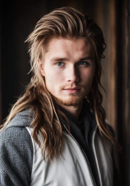 (best quality), HDR shot of a 1man of 23yo (Guðlaugur Hálfdánarson:1.3), Feathered hair