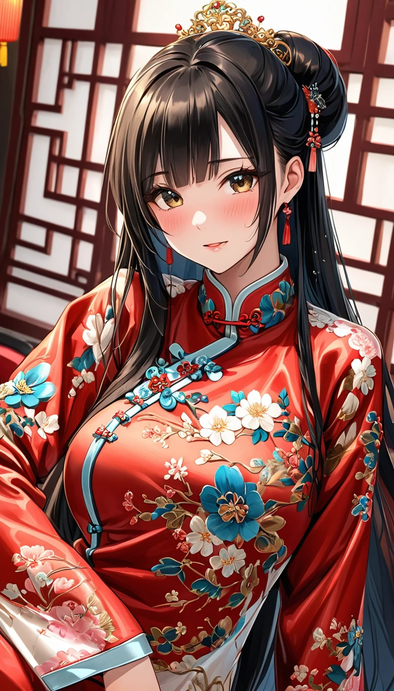 Beautiful 15-year-old Chinese princesses with long black hair　Gorgeous embroidery, Ultra glossy, She is wearing a shiny royal long sleeve Chinese jacket....　She is wearing a Chinese jacket　彼女達は花柄の赤いビニール布団の上でPoopをする　Extremely thick poop　　They climax and cry while cumming　She has hairy swollen pussy　They excrete a lot of waste.　Scat sex　Filth　Poop　Defecation　