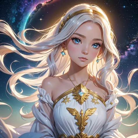 jewelry, delicate makeup, creating a soft light effect. in the style of anime and fantasy art, crystal, delicately drawn, gentle...