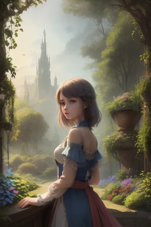 a beautiful girl in a garden, 1girl, detailed  lighting,fantasy landscape