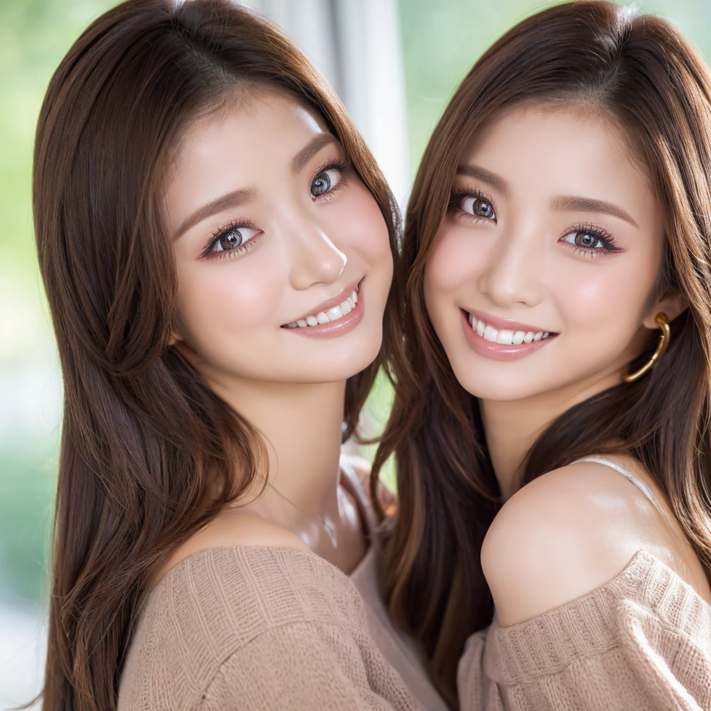 ((Highest quality, Tabletop, Ultra-high resolution、The most complex and detailed depiction))、(spring-like clothes)、(Face close-up:1.5),(Beautiful woman:1.1)、(Very light brown wavy hair:1.05), (Accurate anatomy:1.1)、Colored contact lenses、Perfect Makeup、Natural Lip、Highly saturated eyeshadow、Loose off-the-shoulder knit、Short skirt、Blurred Background, Look at me and smile、Luxurious Room、(Ultra-high resolution光沢, Fair skin:1.1)、Ultra-high resolutionの顔、Ultra-high resolutionの髪、Ultra-high resolution sparkling eyes、Ultra-high resolution glossy lips、(Brightly lit white skin:1.1)、Beautiful face drawn in every detail、Ultra-high resolution perfect beautiful teeth、 whole body, Too much exposed skin