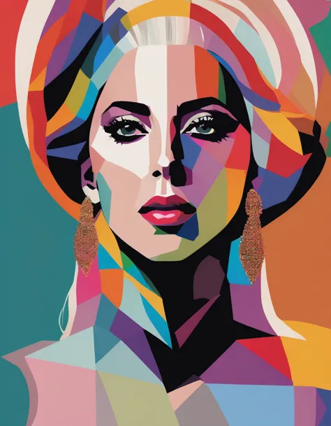 portrait of lady gaga celebrity using simple shapes and a rgb scale limited color palette multiple figures singer social realism