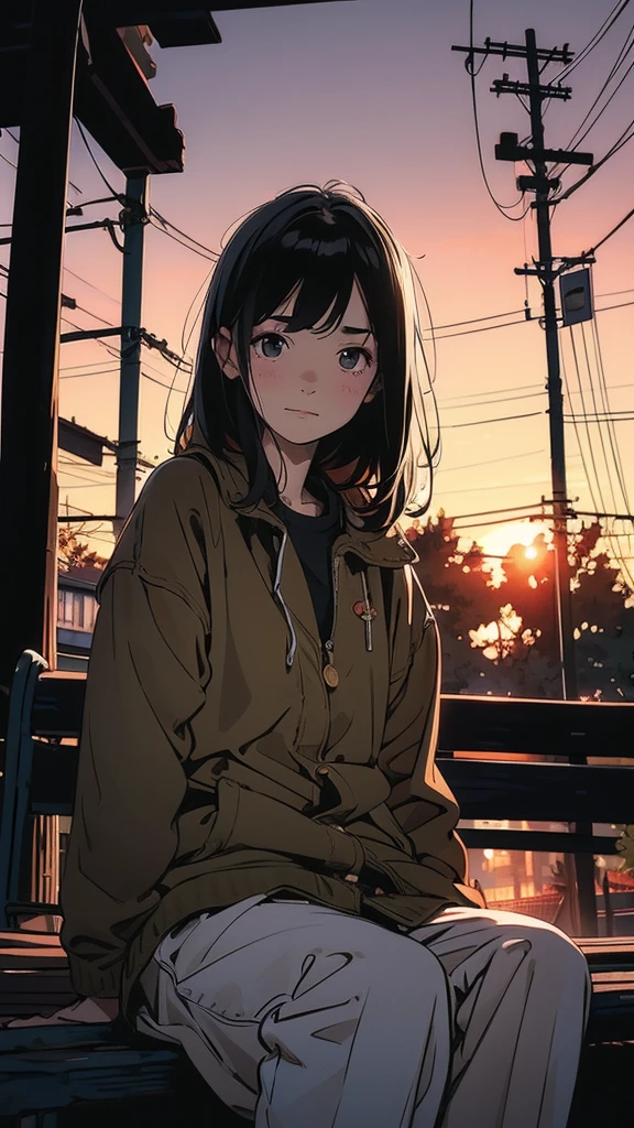 UHD, super detail, conceptual art, romantic style, soft lighting, silhouette, background blur, a slightly sad girl with a longing expression sitting on a park bench, a boy sitting next to her with a gentle smile, sunset in the background, warm and tender atmosphere
