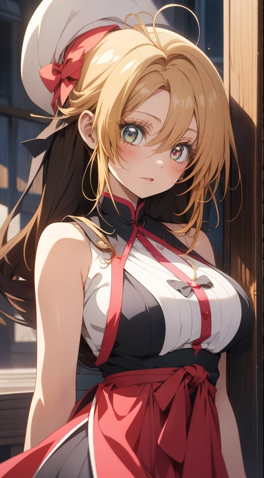 masterpiece, best quality, highres, perfect pixel, depth of field, 1girl, single, solo, beautiful anime girl, beautiful artstyle, (detailed face), (blush), anime CG style, (medium breasts), good lighting, perfect body, lips parted, (sakura kinomoto), glossy lips, (sleeveless cheongsam), 